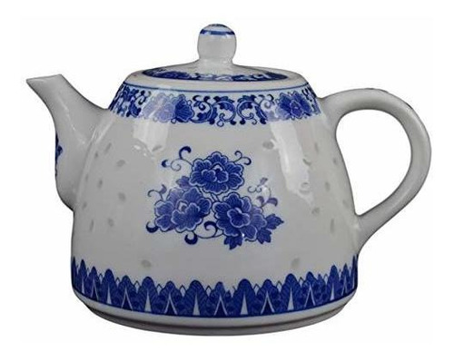 Ampliación De La Tetera De Porcelana Azul Y Blanca Del Pote 