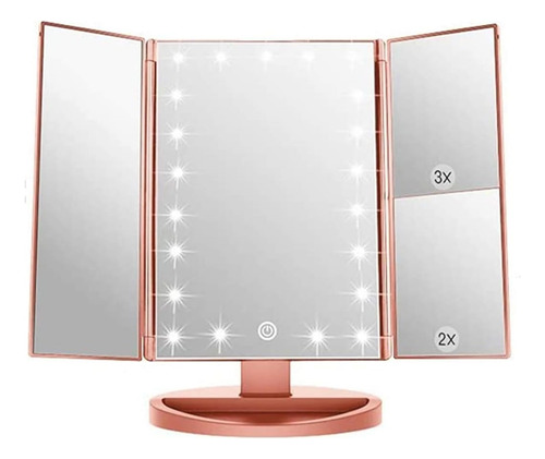 Espejo De Maquillaje Iluminado De 3 Pliegues Aumento