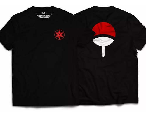 Camiseta Simbolo Clã Uchiha Sharingan Sasuke Estampa Costas 