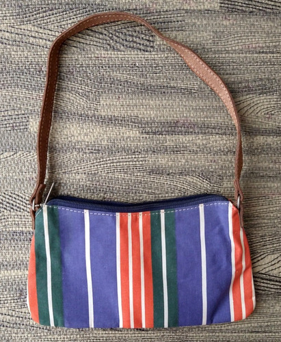 Cartera De Tela Azul Naranja Y Blanco 