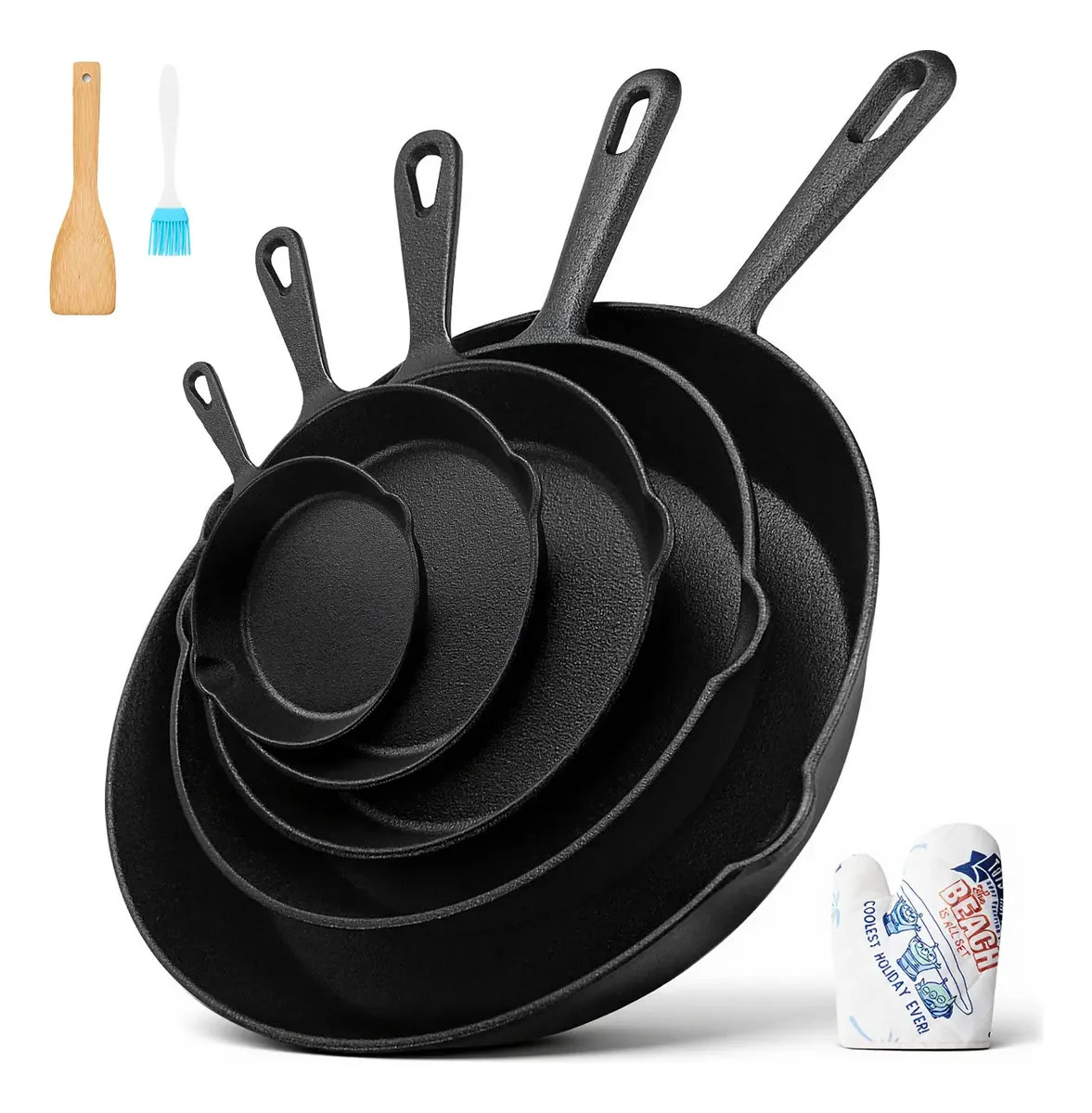 Sartén De Hierro Fundido Antiadherente Set De Sartenes 5pcs Negro