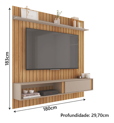 Painel Para Tv Até 65 Polegadas Ripado Londres Buriti/cacau