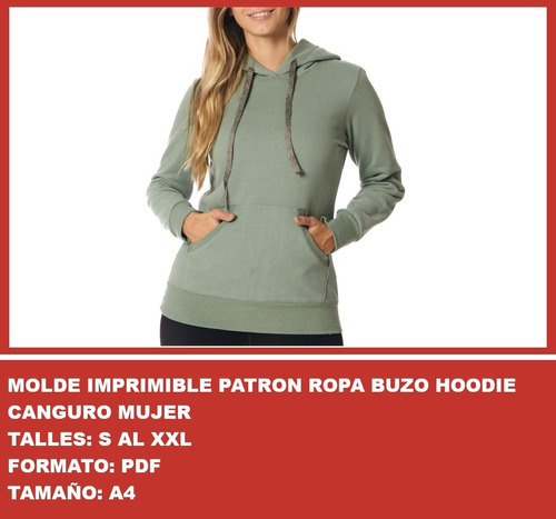 Molde Imprimible Patron Ropa Buzo Hoodie Canguro Mujer 2x1