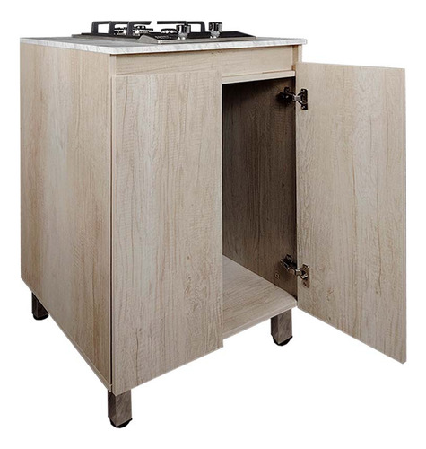 Cocina Integral Premium Decomobil Con Campana Y Parrilla Color Encino Polar - Mármol Blanco