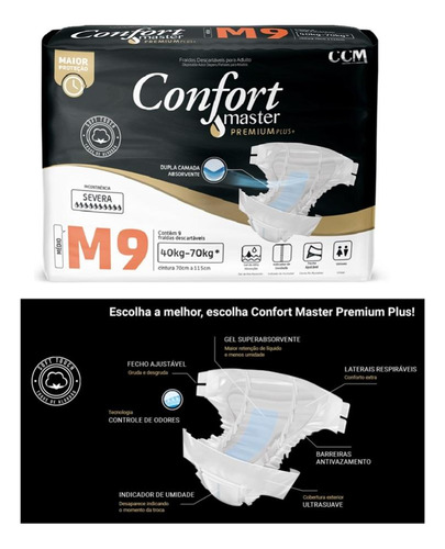 Kit 2 Fraldas Geriátricas Confort Premium Regular M 9u
