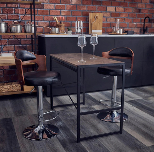 Pack 2 Sillas Piso Bar Taburete Regulable Madera/ecocuero
