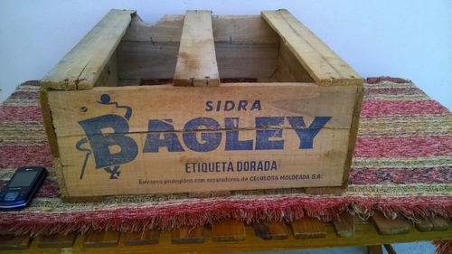 Antigua Caja Madera Contenedor Sidra Bagley Etiqueta Dorada
