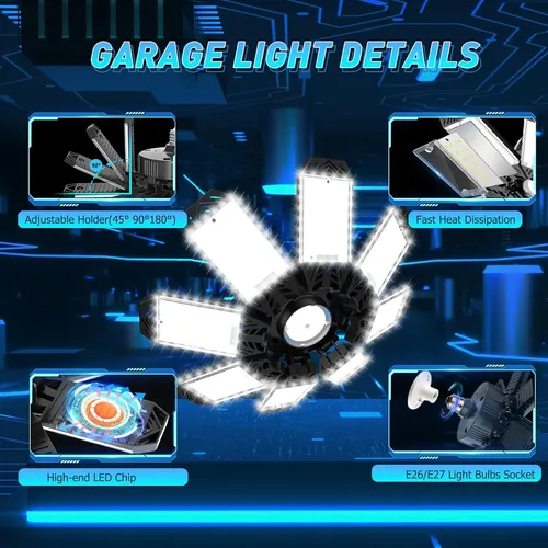 Luces De Garaje De 260 W 26000 Lm, Paquete De 6 Luces Led