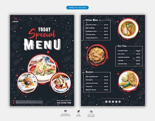 Pack Cartas Menú Restaurantes Comida Diseños Editables #v318