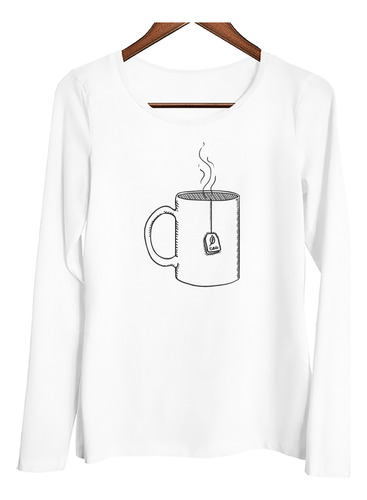 Remera Mujer Ml Te Taza Cilindrica Saquito Te Negro Humo