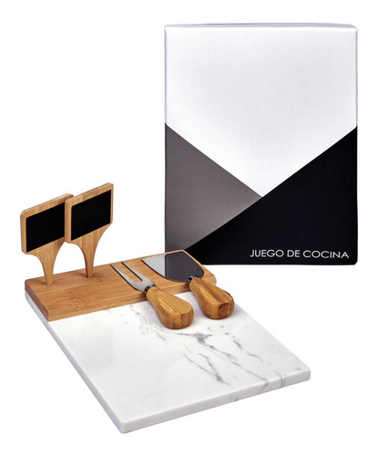 Tabla Marmol Con Bambu Letreros Utensilios