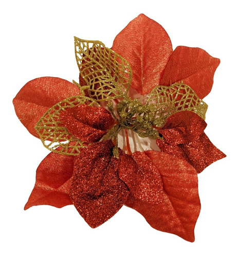 Flor Adorno Arbol De Navidad Rojo/oro 22 Cm X 6 - Sheshu 