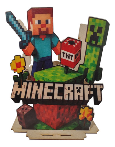 Centro De Mesa Minecraft 10 Pz Madera Mdf