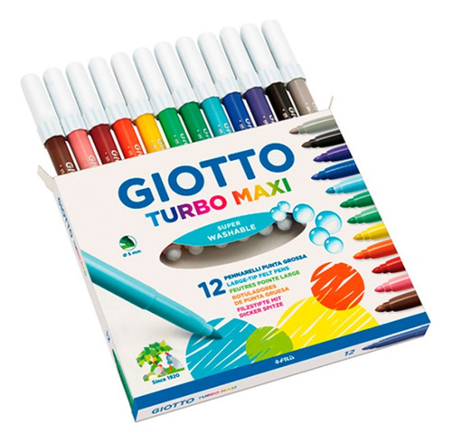 Plumon Marcador Jumbo 12 Colores Lavable Punta Gruesa Giotto