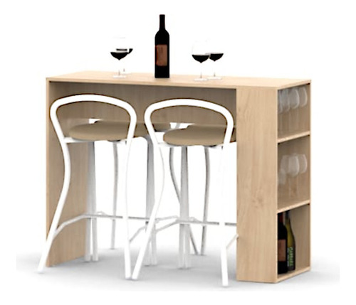 Desayunador Barra Con Estantes Cocina Mueble Melamina Mesa