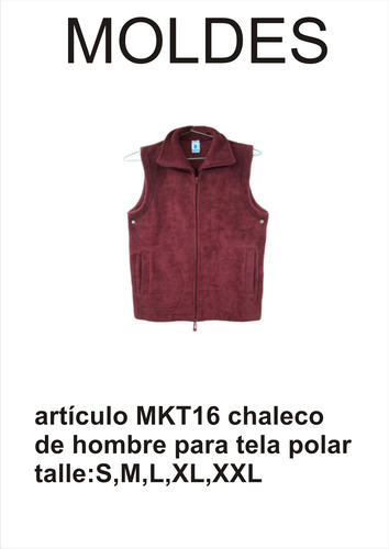 Moldes Para Ropa Textil Chaleco De Hombre Para Tela Polar S,m,l,xl,xxl