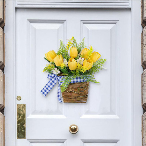 Cesta De Flores Artificiales Con Tulipanes Primaverales Simu