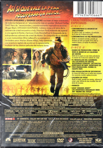 Indiana Jones Reino De La Calavera De Cristal (2 Dvd) Mcbmi