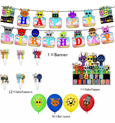 Kit Fiesta Globos Incredibox Sprunki Decoración Decumpleaños