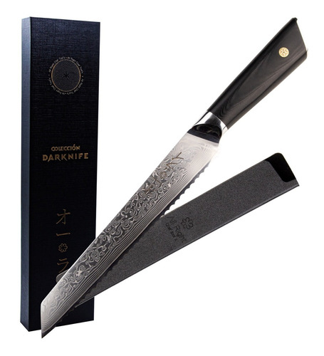 Cuchillo Sierra Para Pan Acero Damasco Japonés Darknife 20cm