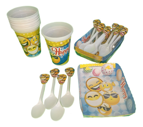 Kit Decoracion Emojis 24inv. Vasos Bandejas Cubiertos