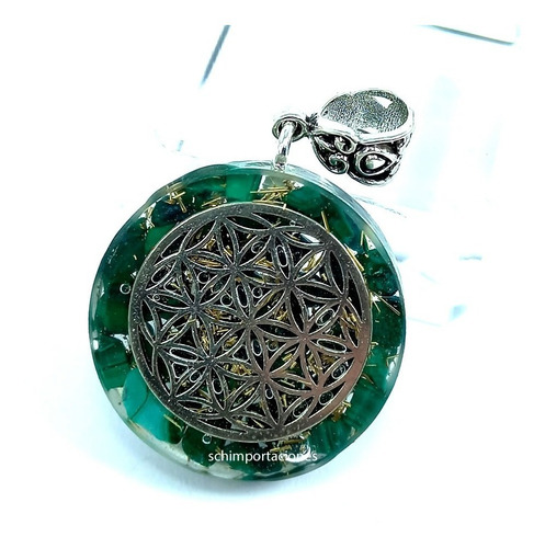 Imagen 3 de 6 de Ónix Verde - Orgón - Colgante - Flor De La Vida - Loto