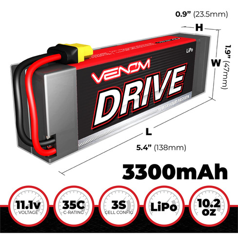 Batería Venom Drive Series 35c 3s - 3300mah 11.1v Lipo Rc -