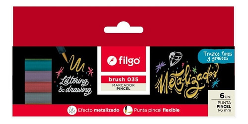 Marcador Filgo Brush 035 Metalizado X6 Pincel Lettering