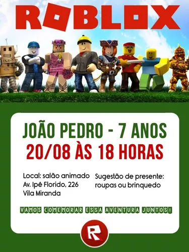 Convite Aniversário Comemoração - Festa - Roblox