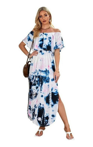 Vestido Maxi Vestido Campesino Tie Dye Playa Sexy Moderno