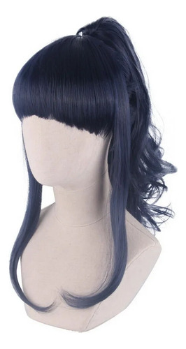 Peluca Larga Para Cosplay Hyuuga Ichizoku  Azul Oscuro  Con