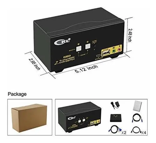 Ckl Triple Monitor Hdmi Kvm Switch 2 Puertos Con Audio Y Usb