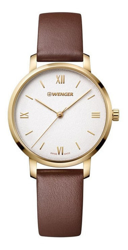 Relógio Feminino Wenger Metropolitan Donnissima Marrom Cor do bisel Dourado Cor do fundo Branco