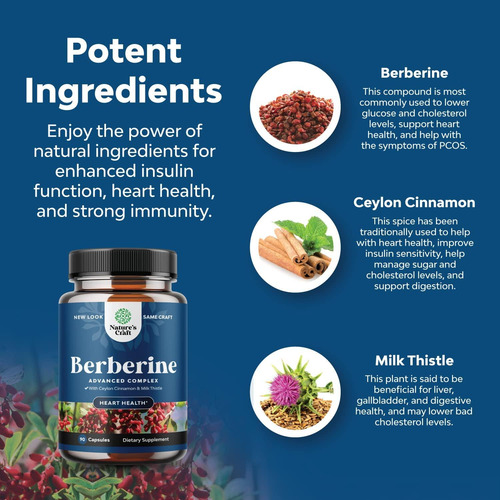 Imagen 3 de 5 de Advanced Berberina Berberine + Canela Ceylan Capsulas 1500mg