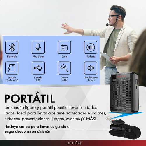 Imagen 3 de 10 de Micrófono Vincha Megáfono De Voz Parlante Bluetooth Radio