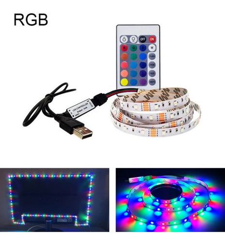 Imagen 3 de 4 de Cinta Rollo Tira Luces Led 5mt Multicolor +control Rgb Kit