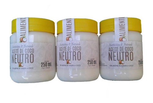 Aceite De Coco Neutro X 250 Ml X 3 Unidades Puro En Once.