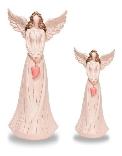 Conjunto Anjo Com Coração 23 Cm E  15 Cm -decorativo-resina 