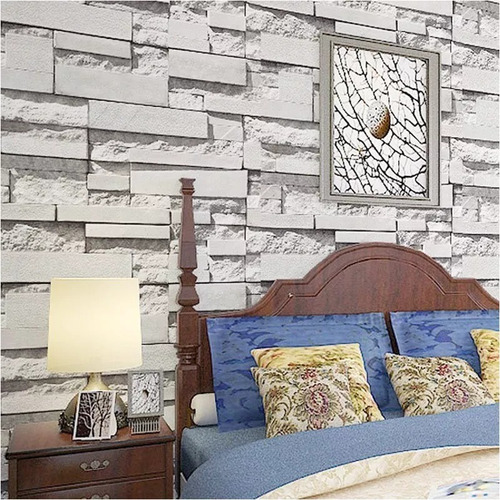Imagen 6 de 8 de Papel Tapiz Ladrillos A Cuadros Gris Piedra Textura Moderno