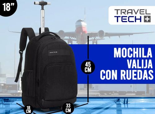 Mochila Ejecutiva Travel Tech 18'' Netbook 4 Bolsillos Negro Negro Liso