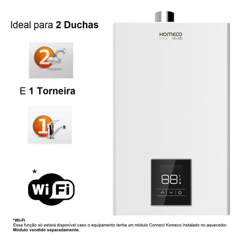Aquecedor De Água a Gás Komeco Ko 21 D Prime Branco 21 Litros Digital Gás GLP Com Módulo Wi Fi E Kit Ligação