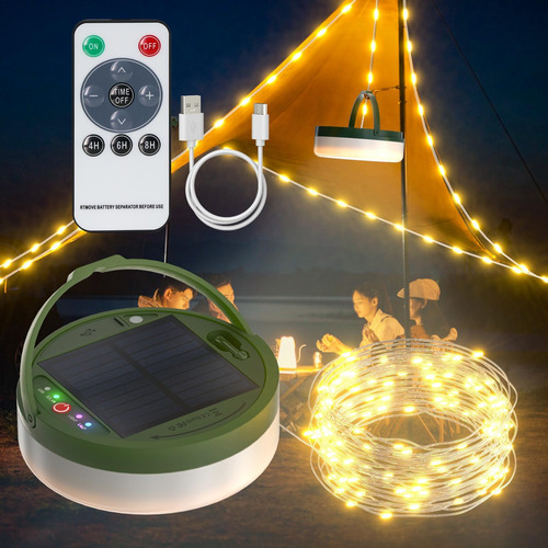 Cadena De Luces Solares Impermeables Para Acampar Con Usb