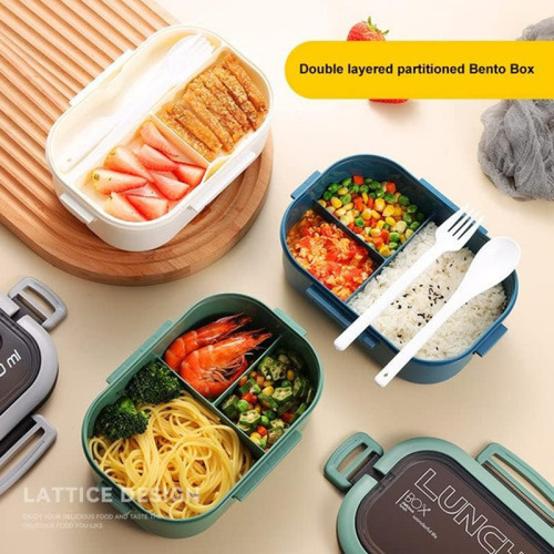 Hh Fiambrera De Doble Capa Con Compartimentos Lonchera Bento