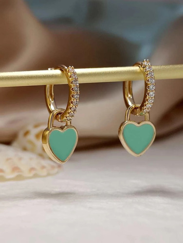 Pendientes Largos Con Corazón Verde/unitalla