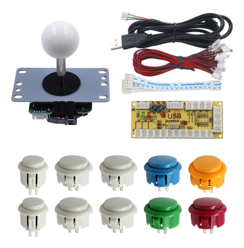 Kit Arcade Joystick - Botones Colores - Pomo Blanco Sj@jx