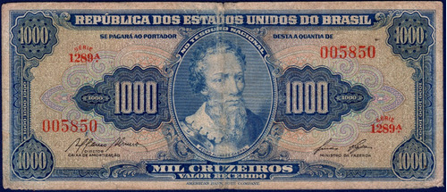 1000 Cruzeiros 1953 Billete De Brasil Pedro Alvares Cabral