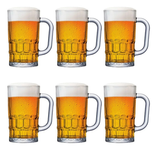 Conjunto Com 6 Canecas De Chopp, Cerveja Bebida Vidro 360 Ml