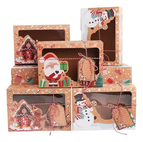 20 Cajas Galletas Con Ventana Navidad Kraft Regalo Adornos