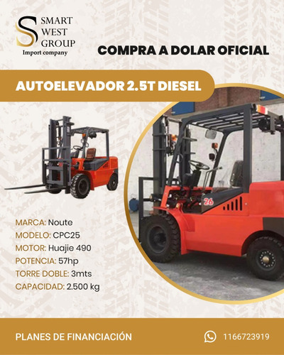 Autoelevador Diesel 2500 Kg 3mts Nuevo  Plan Canje