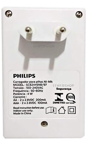 Kit 4 Pilhas Aa 2450 Bivolt Carregador Philips P/ Microfone